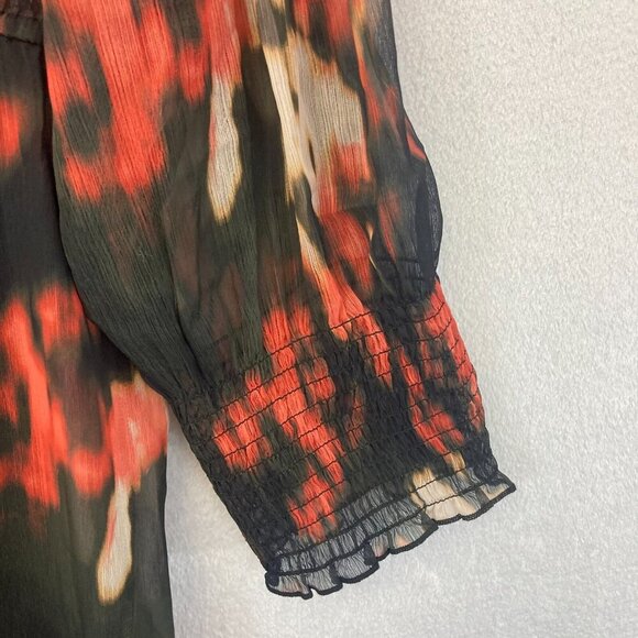 June + Vie Tiered Maxi Dress 3X Red Dark Chiffon Flowy Long Sleeve Whimsigoth - Picture 8 of 16